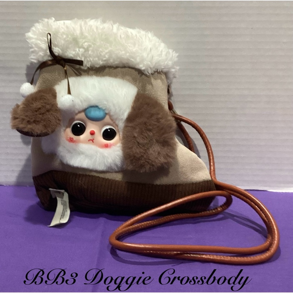 Plush Dog Face Crossbody Bag in Cream and Brown